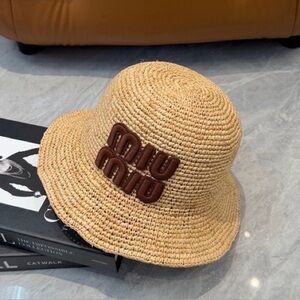 💕Miu Miu Beige Woven Logo Bucket Hat